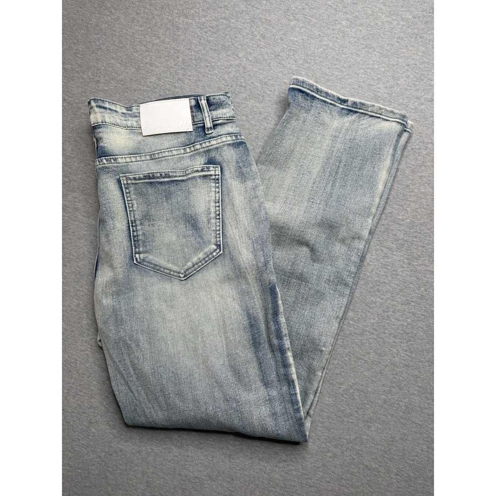 GSTR‎ G STAR Jeans Mens 38 Blue Distressed Ripped Skinny Stretch Zip Pockets